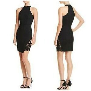 NWT Aqua Lace Cutout Dress small black Bodycon halter little black dress
